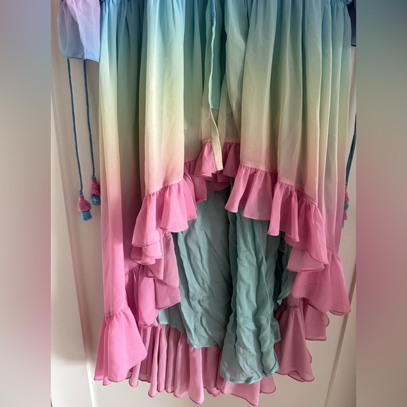 ROCOCO SAND Rainbow Tiered High-low Dress In White/pink - Picture 10 of 13